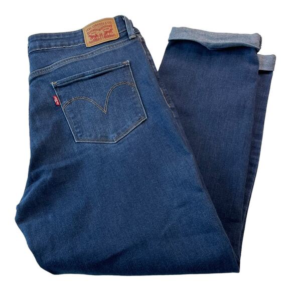 Levi's Womens Jeans Size 31 Straight Rolled Hem Mid Rise Dark Wash Blue Denim - Picture 3 of 10